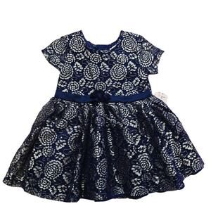Nanette Lapore Girls Navy Blue Gold Roses Special Occation Dress 24 Months NWT